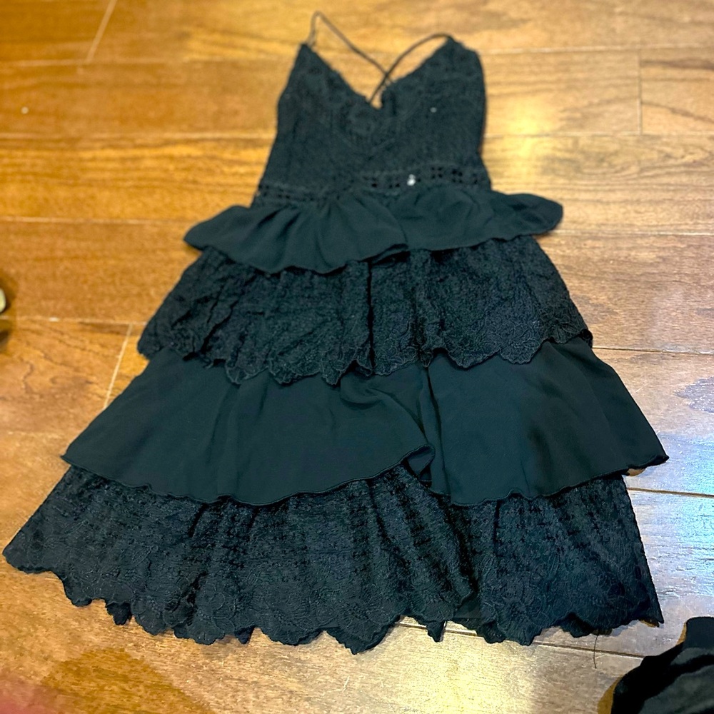 LENA Black Corset Ruffled Mini Party Dress Size Small